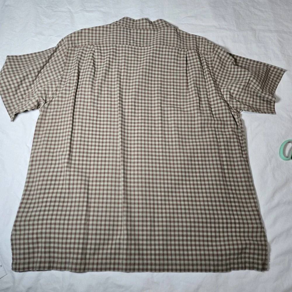VTG Polo Ralph Lauren Adams Shirt Mens XL Tan Check  Loop Collar Short Sleeve‎